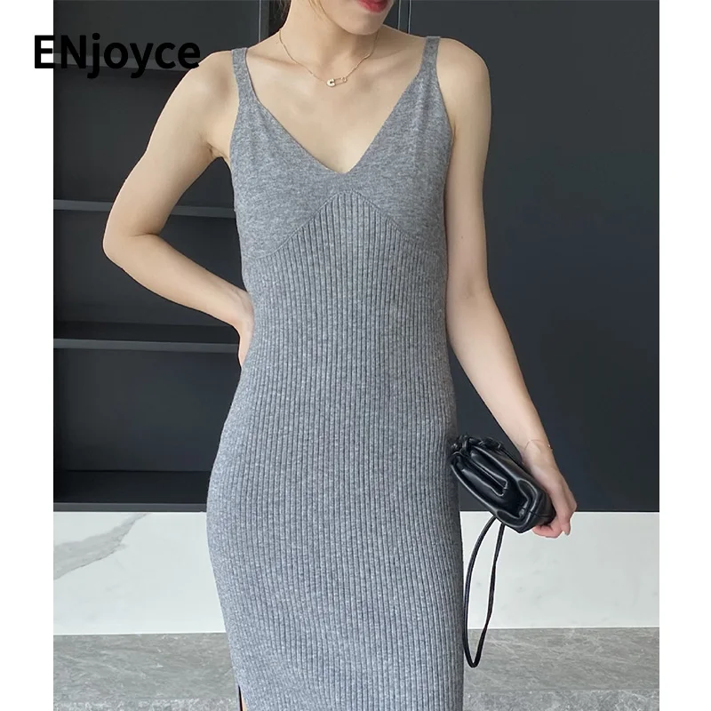 ENjoyce Women Knitted Suspender Dress Sexy Slim Camis Sleeveless Backless Tie Back Design Basic Party Split Hem Dresses
ENjoyce Women Knitted Suspender Dress Sexy Slim Camis Sleeveless Backless Tie Back Design Basic Party Split Hem Dresses