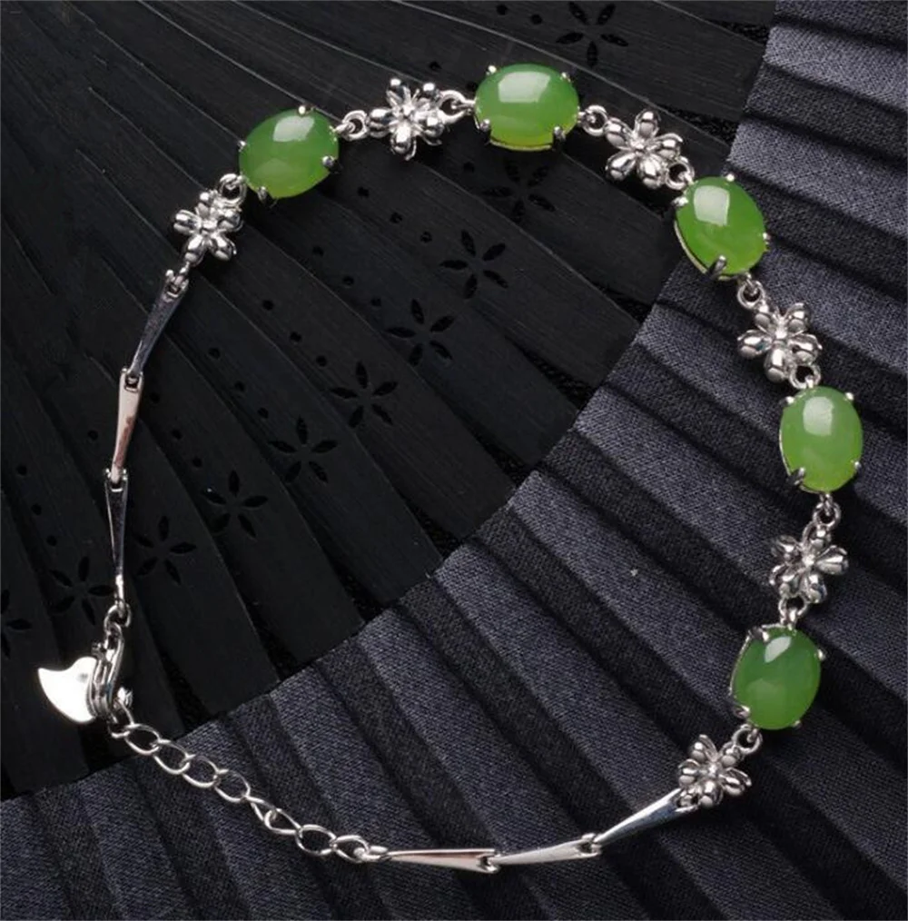 925 Silver Natural Green HeTian Jade Beads Jasper Lucky Chain Bracelet Trendy Bracelets Certificate Fine Jewelry Charm Gift
925 Silver Natural Green HeTian Jade Beads Jasper Lucky Chain Bracelet Trendy Bracelets Certificate Fine Jewelry Charm Gift