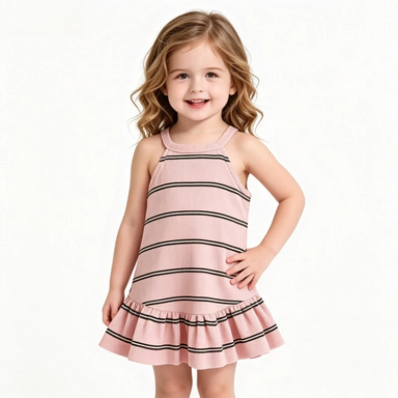 New Summer Pink Camisole Dress for Toddlers, Kids' Black and Pink Striped Spliced Camisole Dress, Girls' Daily Casual Dress
New Summer Pink Camisole Dress for Toddlers, Kids' Black and Pink Striped Spliced Camisole Dress, Girls' Daily Casual Dress