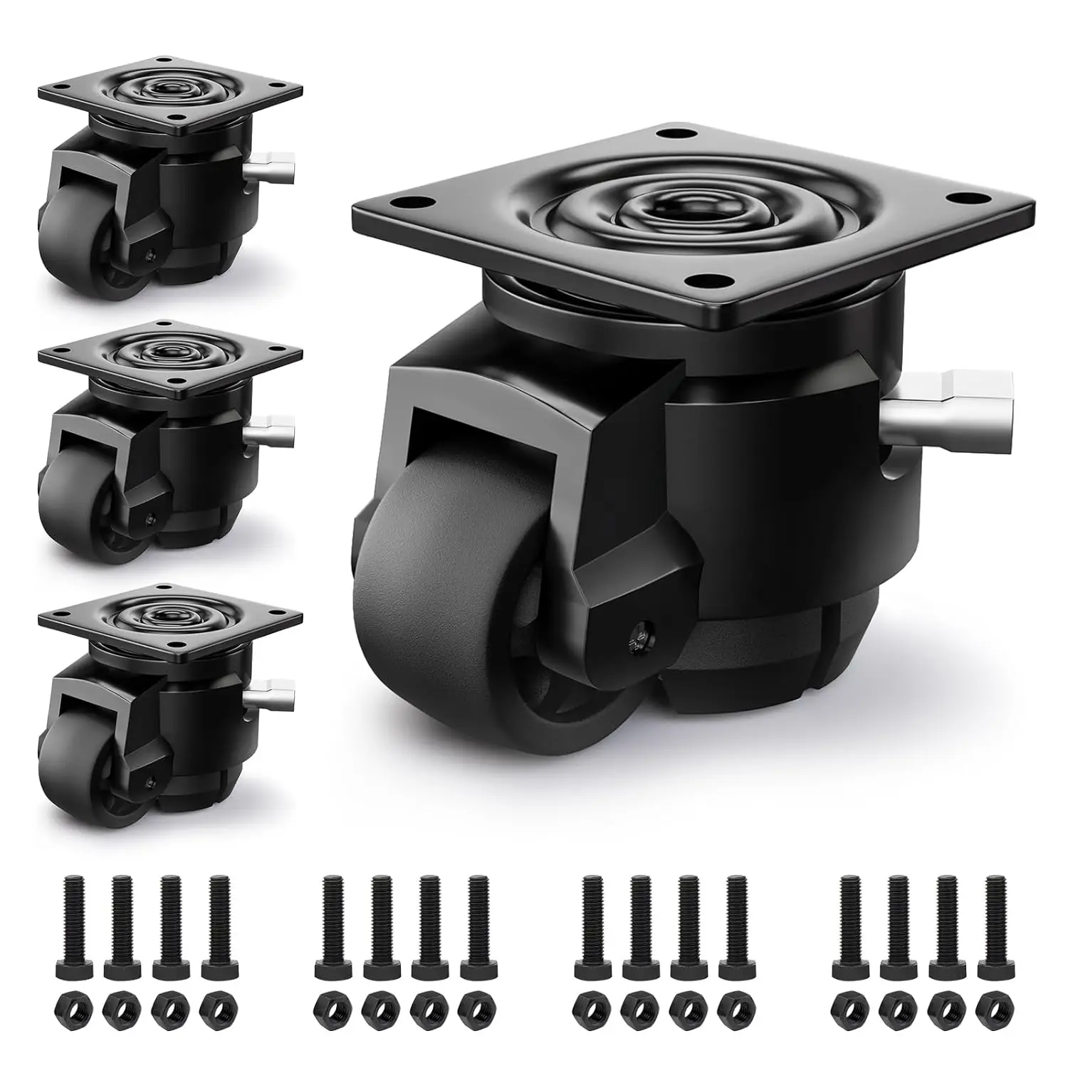 Heavy Duty Leveling Casters with Ratchet Handle, Adjustable Retractable Set of 4 for Workbench (80F, 4400 Lbs)
Heavy Duty Leveling Casters with Ratchet Handle, Adjustable Retractable Set of 4 for Workbench (80F, 4400 Lbs)