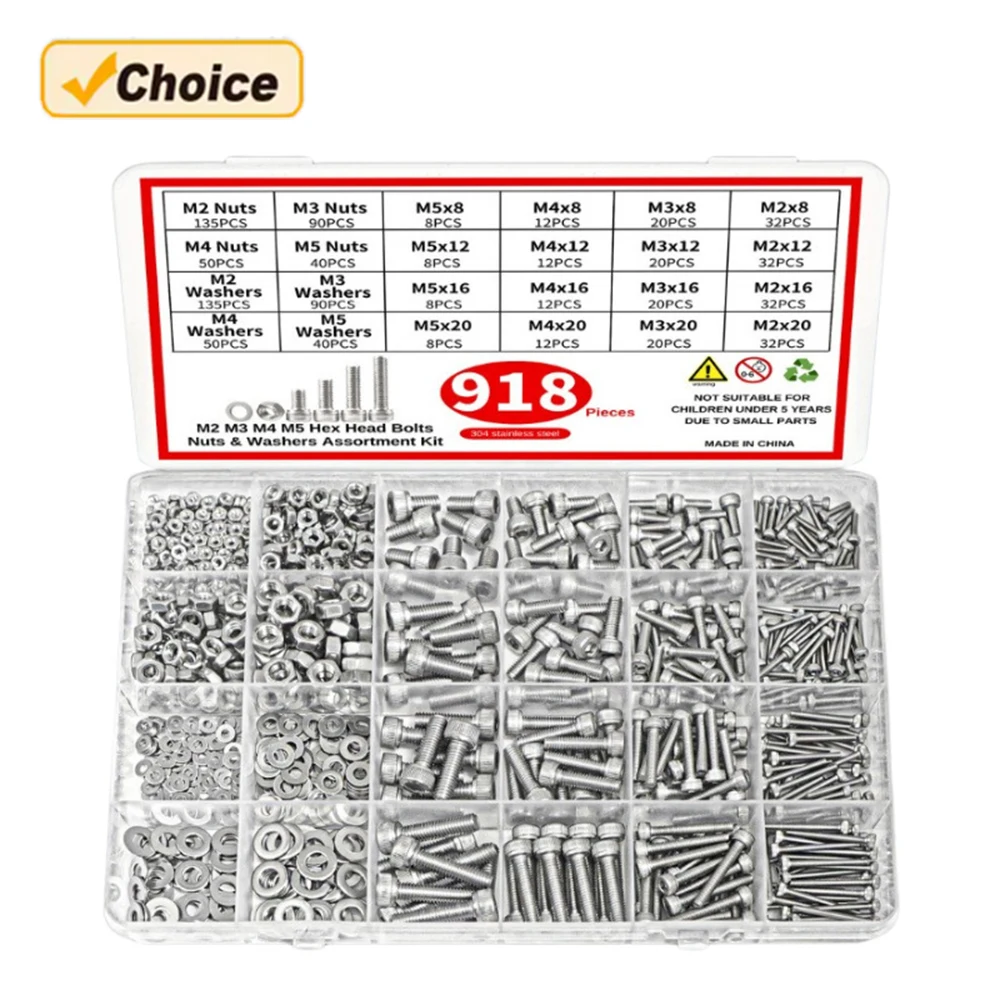 Набор из 918 шт. болтов с шестигранной головкой M2, M3, M4, M5, гаек и шайб: высокая твердость, защита от давления, обработка с потайной головкой
Набор из 918 шт. болтов с шестигранной головкой M2, M3, M4, M5, гаек и шайб: высокая твердость, защита от давления, обработка с потайной головкой