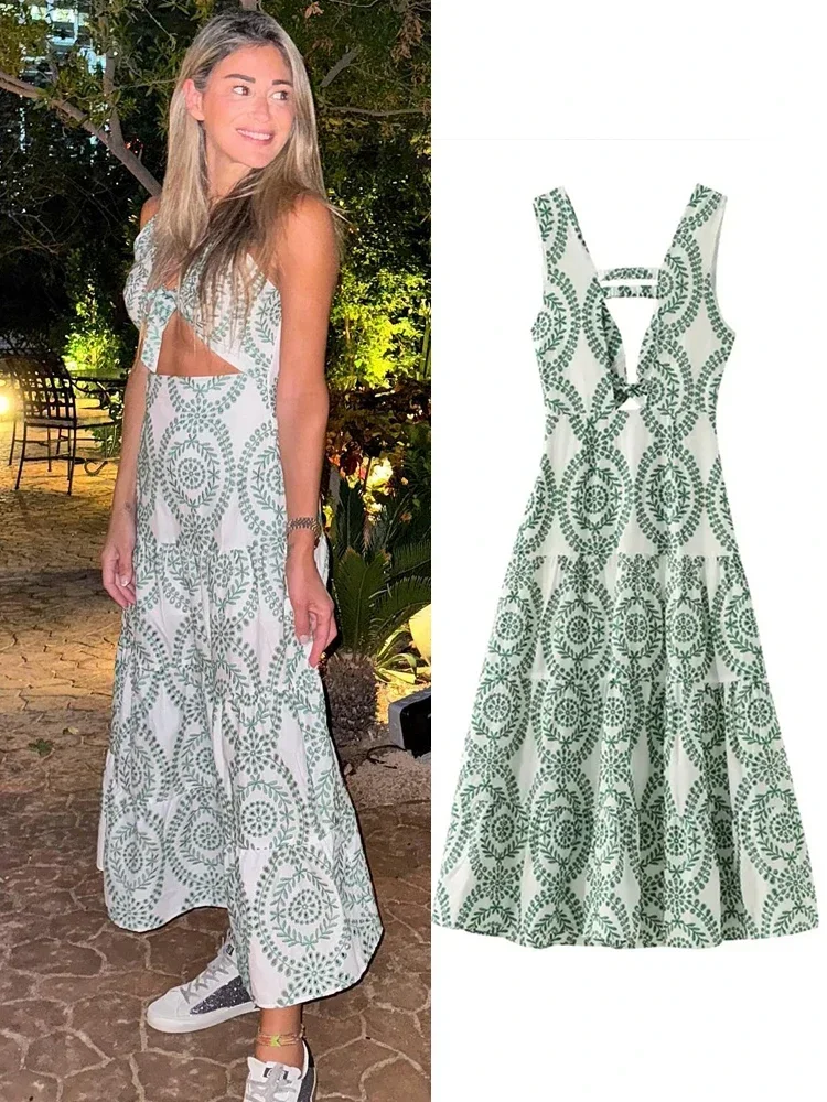 Sexy Hollow Out Embroidery Maxi Dress For Women Elegant V-neck Sleeveless Backless Long Dress 2024 Summer Lady A-line Beach Robe
Sexy Hollow Out Embroidery Maxi Dress For Women Elegant V-neck Sleeveless Backless Long Dress 2024 Summer Lady A-line Beach Robe