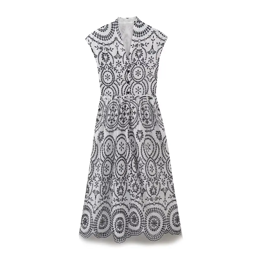 BM&MD&ZA Womens Casual Loose V - neck Short - sleeved Embroidered Hollow - out Mid - length Dress with Belt Decoration
BM&MD&ZA Womens Casual Loose V - neck Short - sleeved Embroidered Hollow - out Mid - length Dress with Belt Decoration