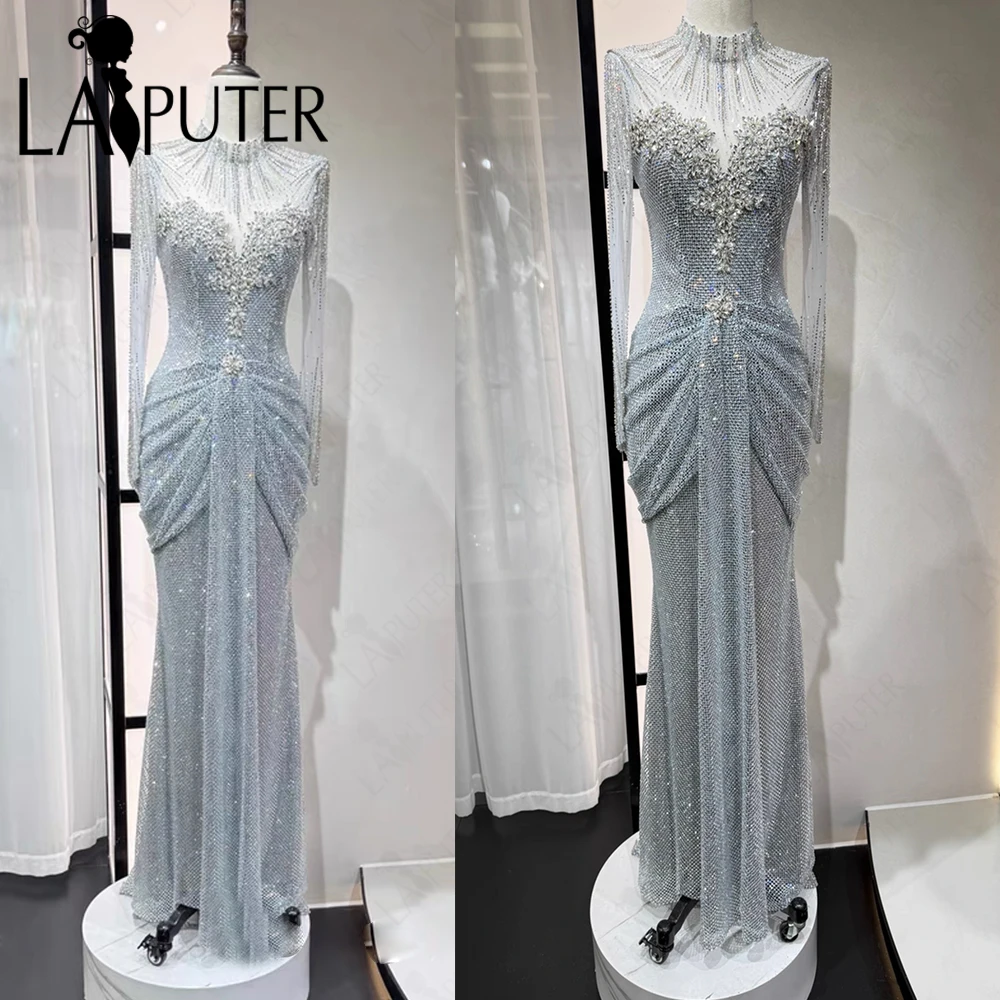 Luxury Silver Evening Dresses Grid Sequin Mermaid Dress High Neck Long Sleeves Beaded Bodice Ruched HipsShiny Woman Formal Dress
Luxury Silver Evening Dresses Grid Sequin Mermaid Dress High Neck Long Sleeves Beaded Bodice Ruched HipsShiny Woman Formal Dress