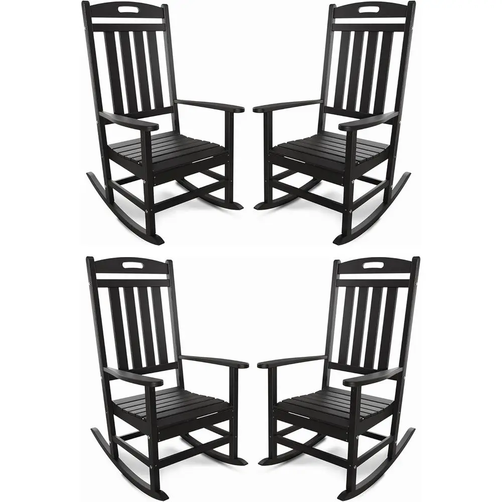 Set of 4 Weather-Resistant Outdoor Rocking Chairs, High-Back Poly Lumber Rockers for Patio, Lawn, or Porch, Black
Set of 4 Weather-Resistant Outdoor Rocking Chairs, High-Back Poly Lumber Rockers for Patio, Lawn, or Porch, Black