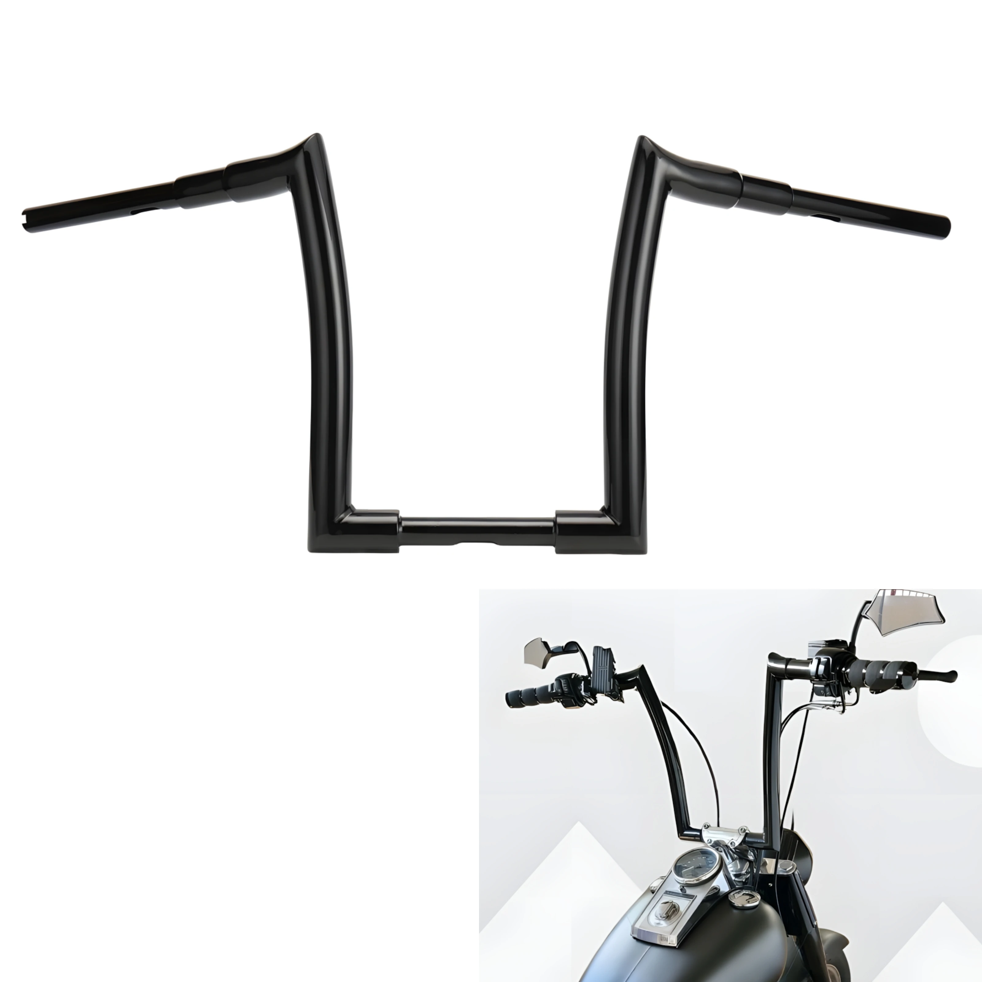 12/14/16" Rise Ape Handlebar 1.5" Gloss Black Fits for Harley Sportster XL 883 1200 Softail Dyna Road King 1994-2022
12/14/16" Rise Ape Handlebar 1.5" Gloss Black Fits for Harley Sportster XL 883 1200 Softail Dyna Road King 1994-2022