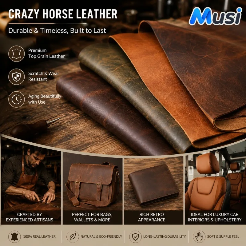 Crazy Horse Genuine Leather Sheet Top Grain Cowhide Leather Material for Wallet Belt Bag Shoes Auto Interior Leather Craft DIY
Crazy Horse Genuine Leather Sheet Top Grain Cowhide Leather Material for Wallet Belt Bag Shoes Auto Interior Leather Craft DIY