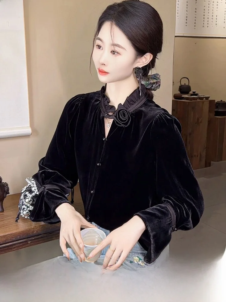 Женская блузка Ele Long Sve из шелкового бархата с рукавами-фонариками на пуговицах для банкетов, ранняя весна, модный прямой крой
Женская блузка Ele Long Sve из шелкового бархата с рукавами-фонариками на пуговицах для банкетов, ранняя весна, модный прямой крой