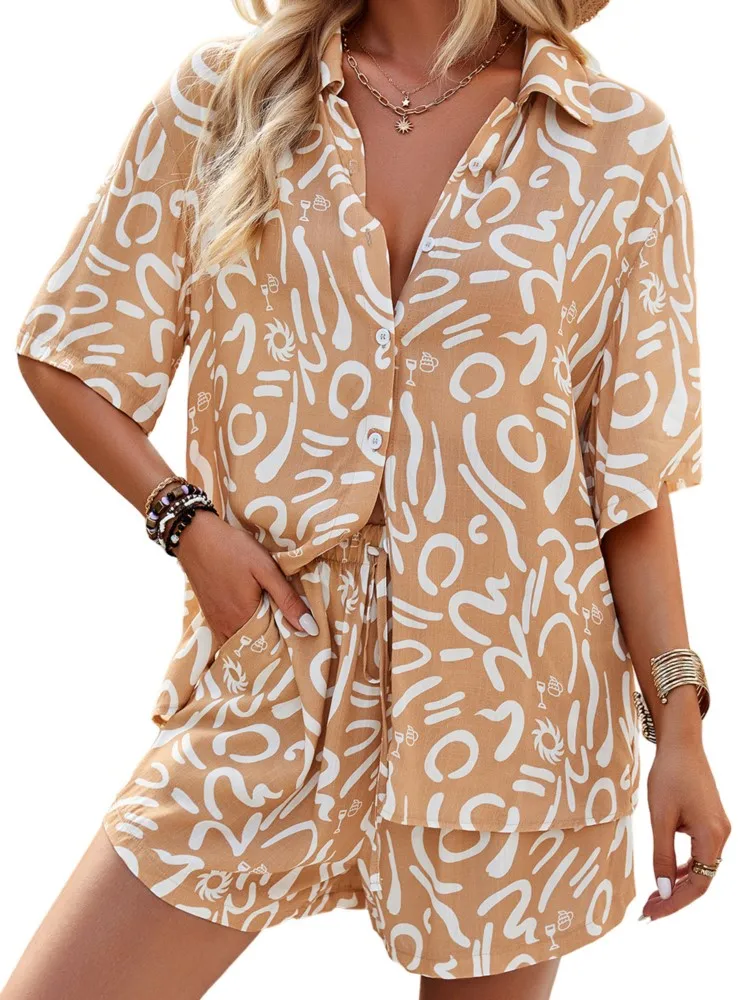 2025 Summer Women 2 Pieces Sets Casual Floral Print Suit Single Breasted Shirt And Drawstring Wide Leg Shorts Lady Two Piece Set
2025 Summer Women 2 Pieces Sets Casual Floral Print Suit Single Breasted Shirt And Drawstring Wide Leg Shorts Lady Two Piece Set