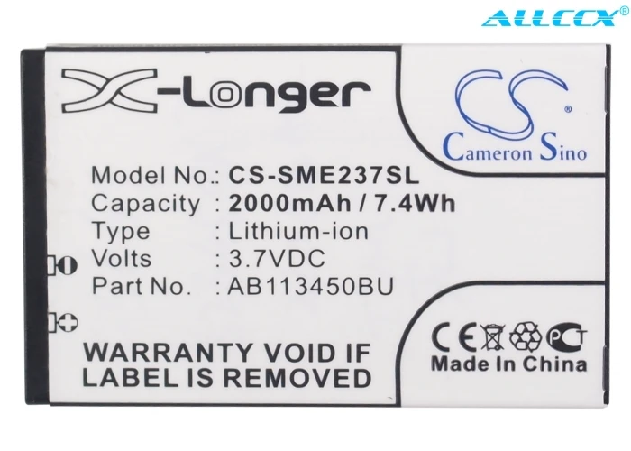 2000mAh Mobile Battery AB113450BU for Samsung E2370 Solid, GT-E2370, Xcover E2370
2000mAh Mobile Battery AB113450BU for Samsung E2370 Solid, GT-E2370, Xcover E2370