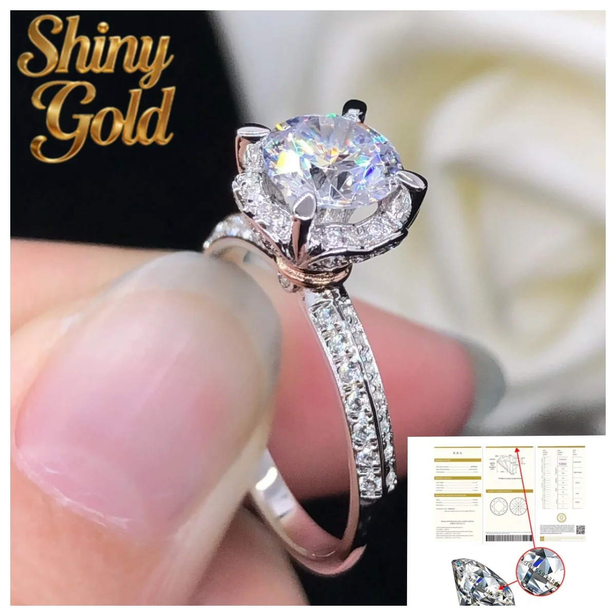 Кольцо с блестящим золотым покрытием и звездами, 1 карат, 6,5 мм, цвет D, VVS1, муассанит, обручальное кольцо из белого золота AU585 14K, свадебное ювелирное изделие с бриллиантом R09
Кольцо с блестящим золотым покрытием и звездами, 1 карат, 6,5 мм, цвет D, VVS1, муассанит, обручальное кольцо из белого золота AU585 14K, свадебное ювелирное изделие с бриллиантом R09