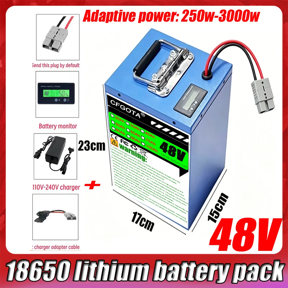 48V 100Ah 18650 Li-ion Rechargeable Battery pack 20Ah-100Ah with BMS for 54.6v 1000W 1500w 2000w Electric tool
48V 100Ah 18650 Li-ion Rechargeable Battery pack 20Ah-100Ah with BMS for 54.6v 1000W 1500w 2000w Electric tool