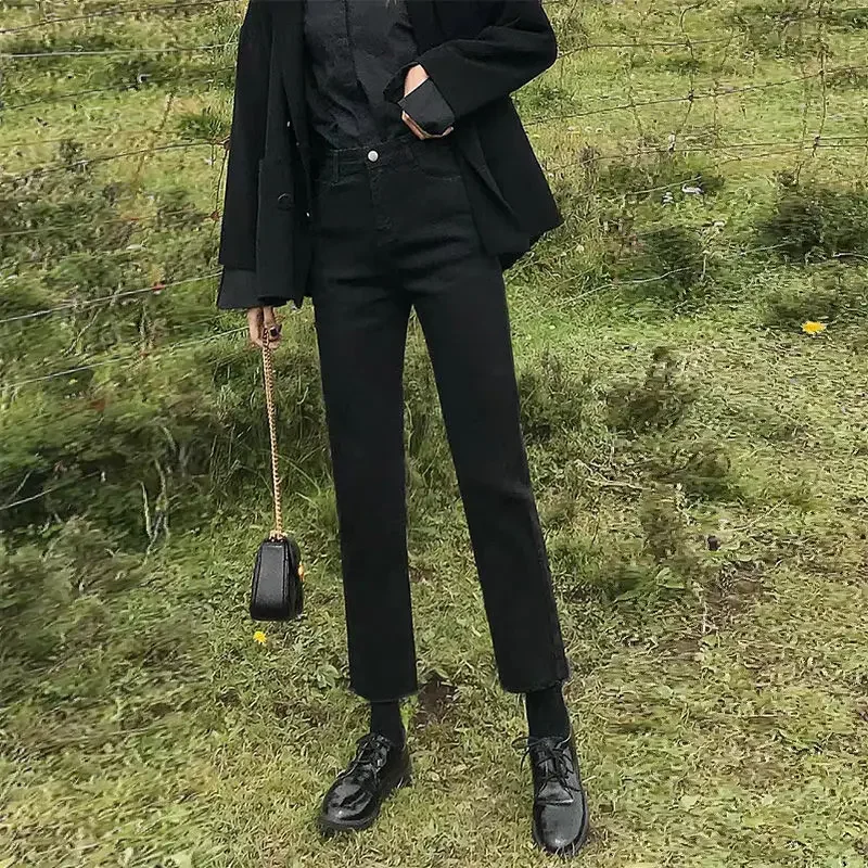 Woman Jeans Pants Black Autumn Winter High Waist Loose Straight Pants Pantalones Vaqueros Mujer
Woman Jeans Pants Black Autumn Winter High Waist Loose Straight Pants Pantalones Vaqueros Mujer