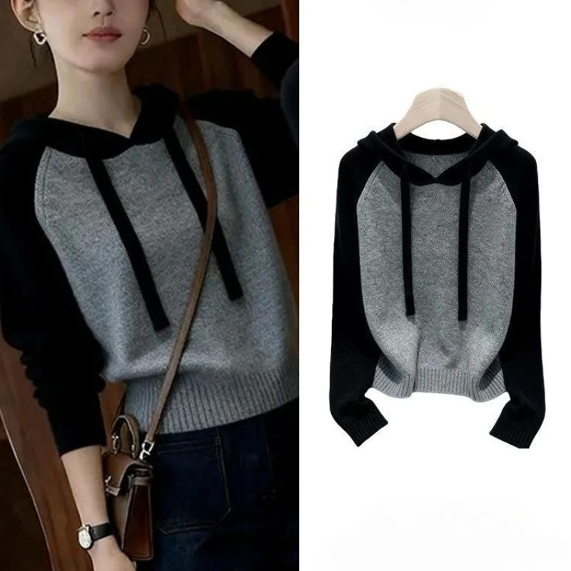 Womens Knitted Sweater Jumper Autumn Winter 2026 New Striped Long Sleeve Drawstring Hooded Knit Tops Female Sweater Pullover
Womens Knitted Sweater Jumper Autumn Winter 2026 New Striped Long Sleeve Drawstring Hooded Knit Tops Female Sweater Pullover
