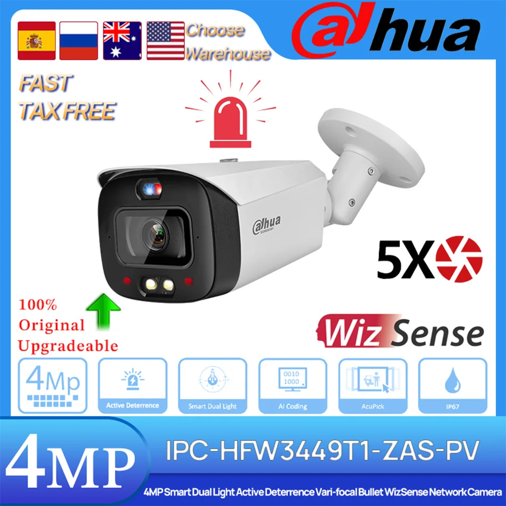Dahua Original IPC-HFW3449T1-ZAS-PV 4 MP Smart Dual Light Active Deterrence 5X Vari-focal Bullet WizSense Network Camera SMD 4.0
Dahua Original IPC-HFW3449T1-ZAS-PV 4 MP Smart Dual Light Active Deterrence 5X Vari-focal Bullet WizSense Network Camera SMD 4.0