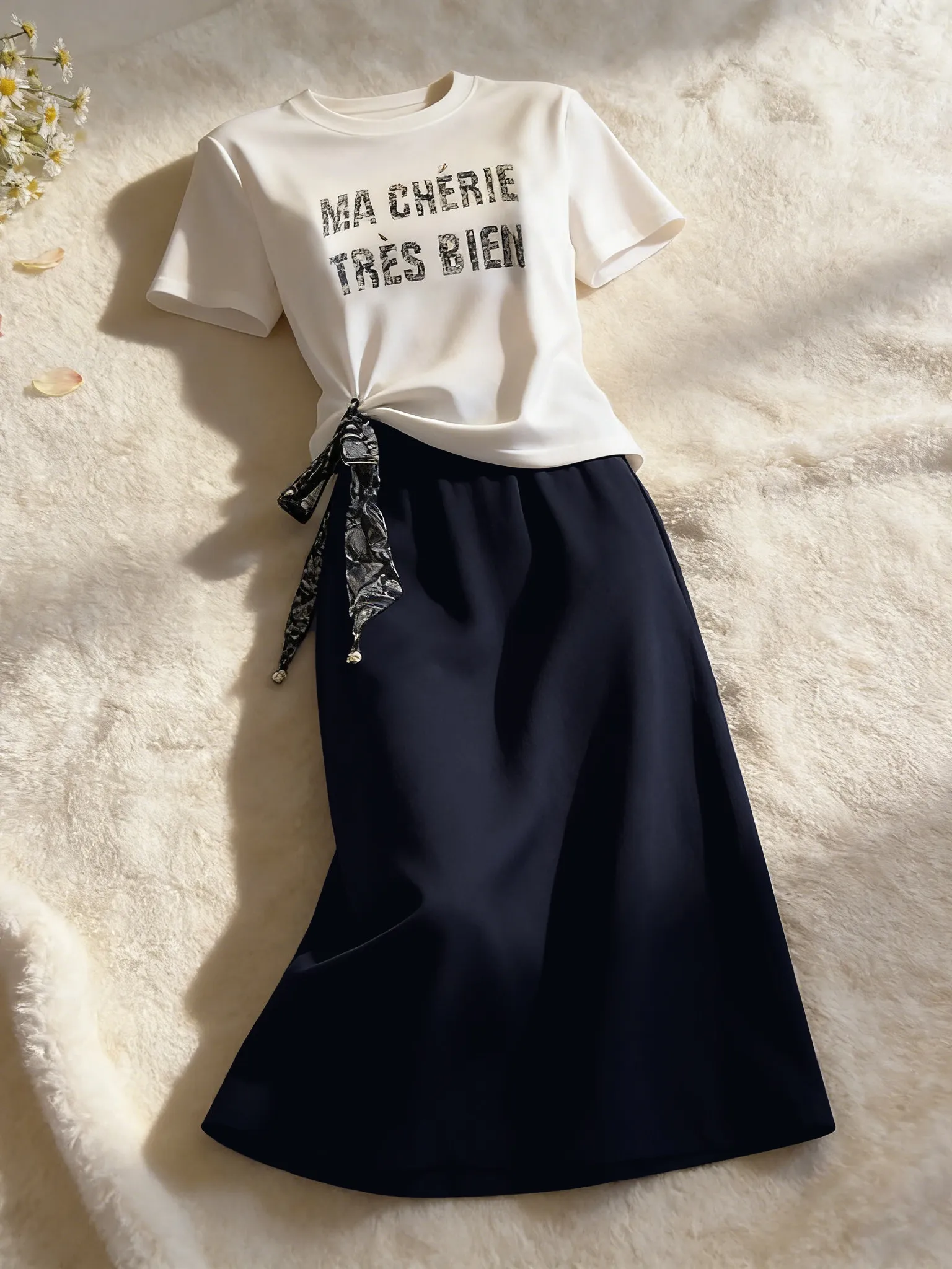 Summer Outfit Women's Korean Style Letter Print Silk Scarf round Neck Short Sleeve T-Shirt Fashionable Skirt Unique Two-...
Summer Outfit Women's Korean Style Letter Print Silk Scarf round Neck Short Sleeve T-Shirt Fashionable Skirt Unique Two-...