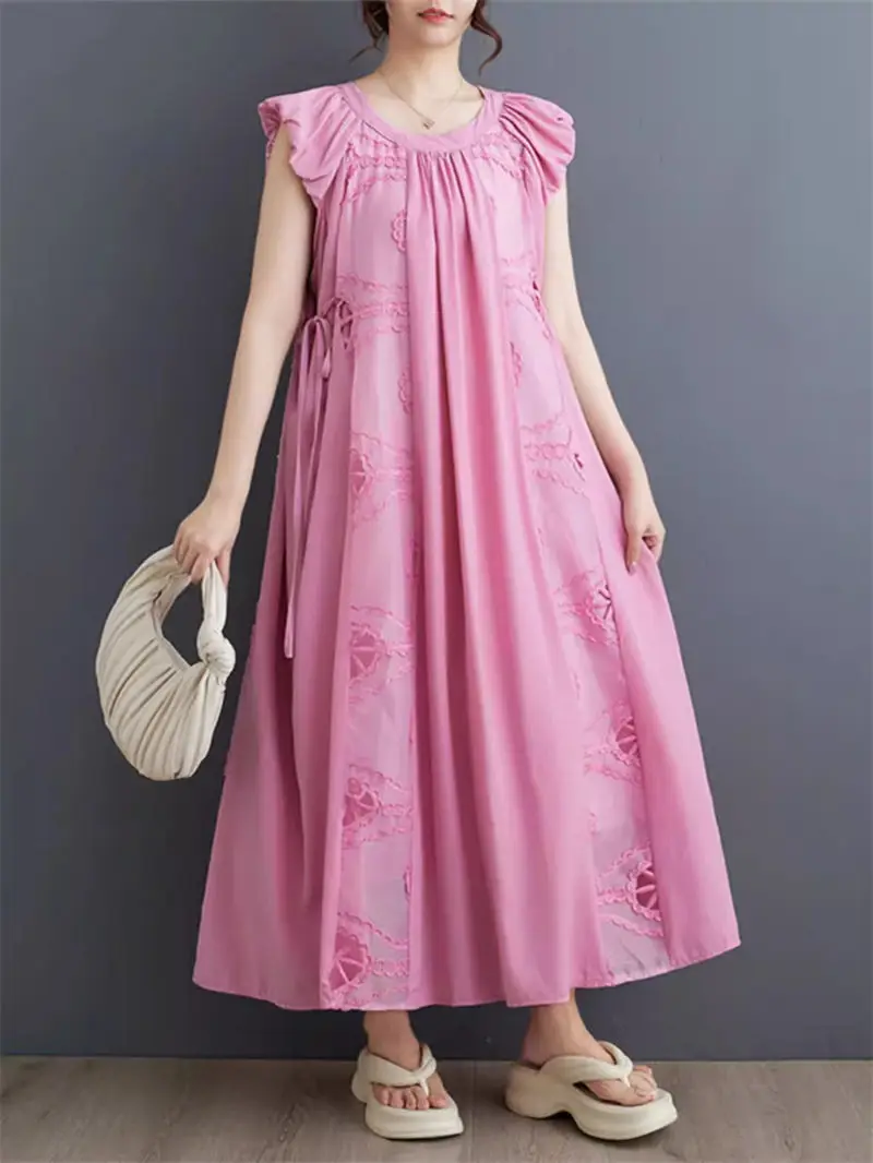Pink Dress Women 2024 Summer New Loose Large Size Art Embroidery Hollow Spliced Flying Sleeves Fashion Fairy Dress Vestido K1433
Pink Dress Women 2024 Summer New Loose Large Size Art Embroidery Hollow Spliced Flying Sleeves Fashion Fairy Dress Vestido K1433