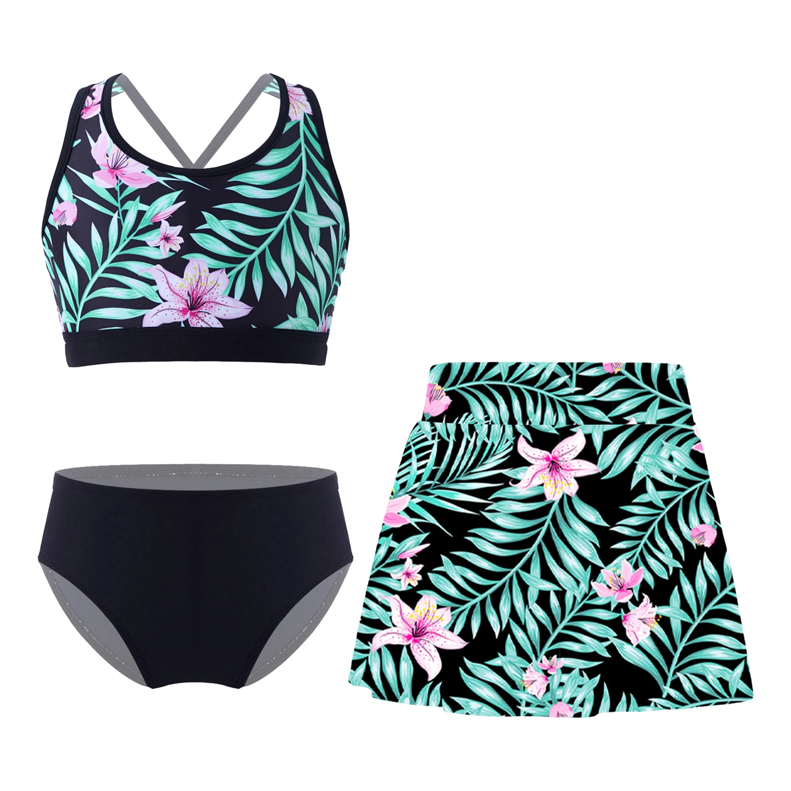 3pcs Kid Girls Summer Printed Swimwear Set U Neck Strappy Back Crop Top with Skirt And Briefs for Beach Bathing Swimming Holiday 
3pcs Kid Girls Summer Printed Swimwear Set U Neck Strappy Back Crop Top with Skirt And Briefs for Beach Bathing Swimming Holiday