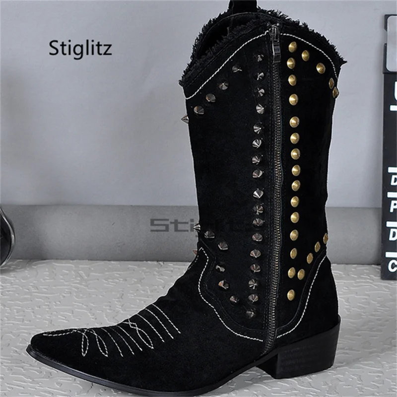 Embroidery Rivet Men's Boots Cowboy Western Mid Calf Boots Genuine Leather Pointy Toe Punk Autumn Winter Pointy Zip Male Shoes
Embroidery Rivet Men's Boots Cowboy Western Mid Calf Boots Genuine Leather Pointy Toe Punk Autumn Winter Pointy Zip Male Shoes