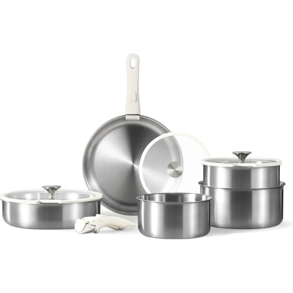 v Набор кастрюль и сковородок, 10 шт., набор посуды из нержавеющей стали со съемной ручкой, наборы индукционных кухонных принадлежностей
v Набор кастрюль и сковородок, 10 шт., набор посуды из нержавеющей стали со съемной ручкой, наборы индукционных кухонных принадлежностей