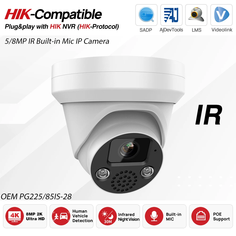 Hikvision Compatible 5MP 8MP IR IP Camera Built-in Mic Speaker slot Human Security Surceillance Camera Plug&play with HIK NVR
Hikvision Compatible 5MP 8MP IR IP Camera Built-in Mic Speaker slot Human Security Surceillance Camera Plug&play with HIK NVR
