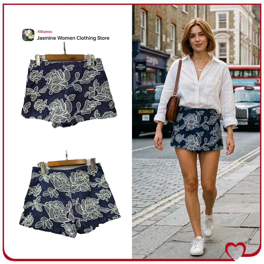 New in Stylish Women Floral Embroidered Denim Skorts Gorgeous Denim Shorts with Contrast Embroidery Elegant Chic Cowgirls Skorts
New in Stylish Women Floral Embroidered Denim Skorts Gorgeous Denim Shorts with Contrast Embroidery Elegant Chic Cowgirls Skorts