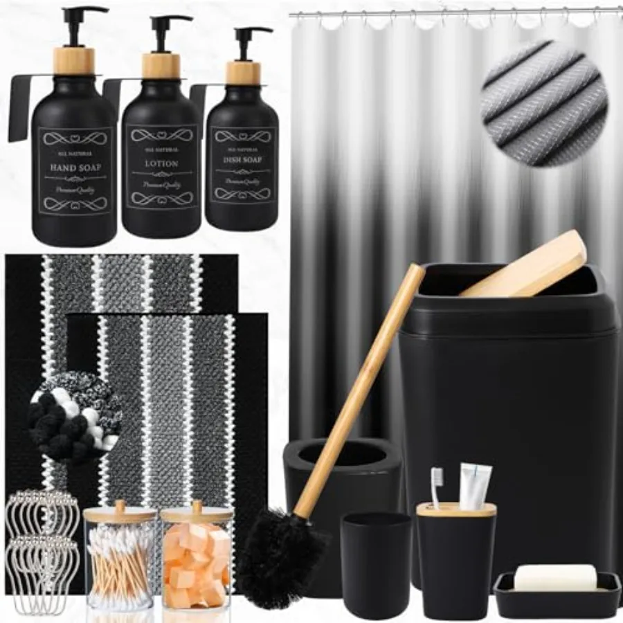 34PCS Accessories s Complete, with Shower Curtain, Rugs, Trash Can and Toilet Brush, 3PCS 17oz Soap Dispenser Wall Mounted, Too
34PCS Accessories s Complete, with Shower Curtain, Rugs, Trash Can and Toilet Brush, 3PCS 17oz Soap Dispenser Wall Mounted, Too