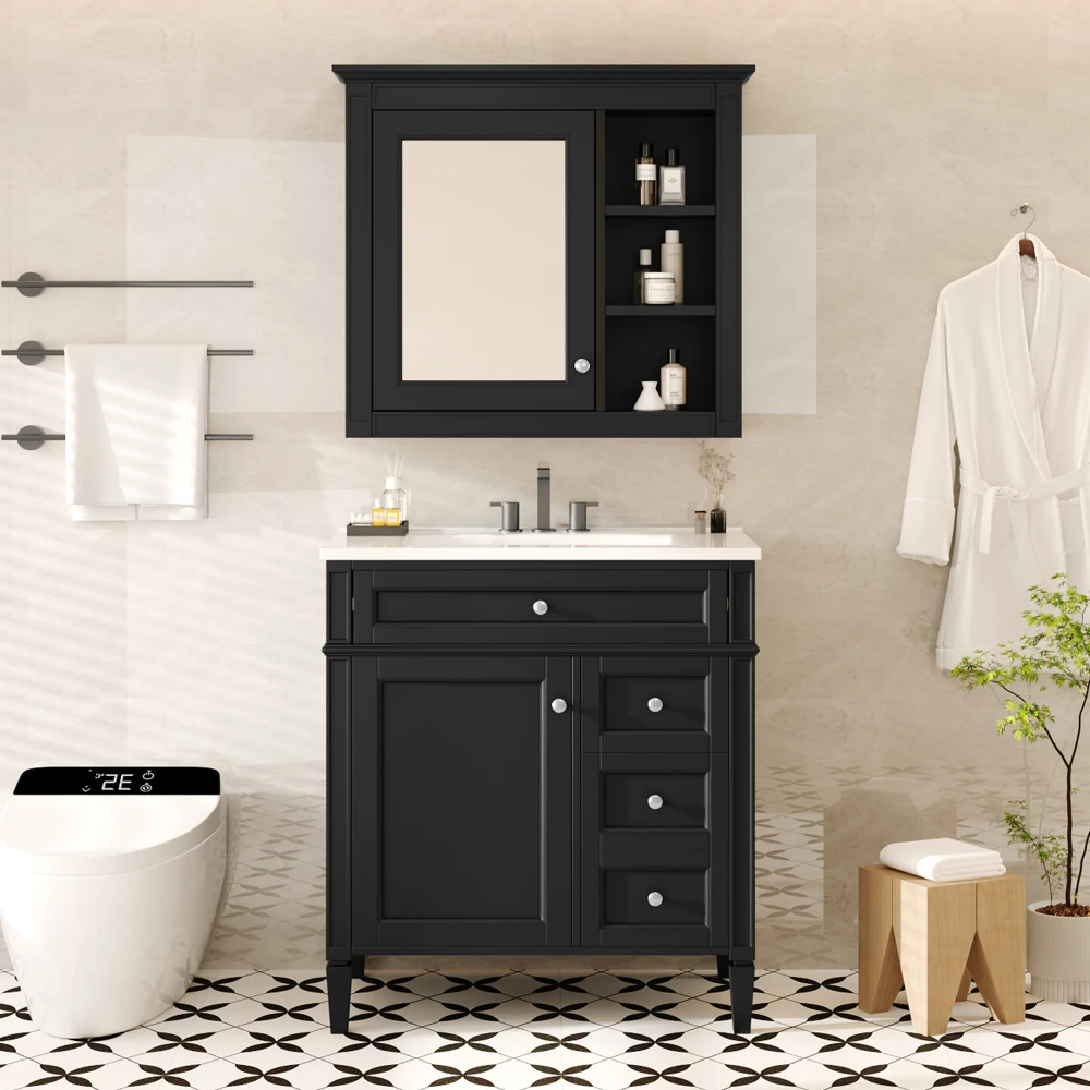 30'' Bathroom Vanity with Top Sink, Modern Bathroom Storage Cabinet with 2 Drawers , Freestanding Vanity Set with Mirror
30'' Bathroom Vanity with Top Sink, Modern Bathroom Storage Cabinet with 2 Drawers , Freestanding Vanity Set with Mirror