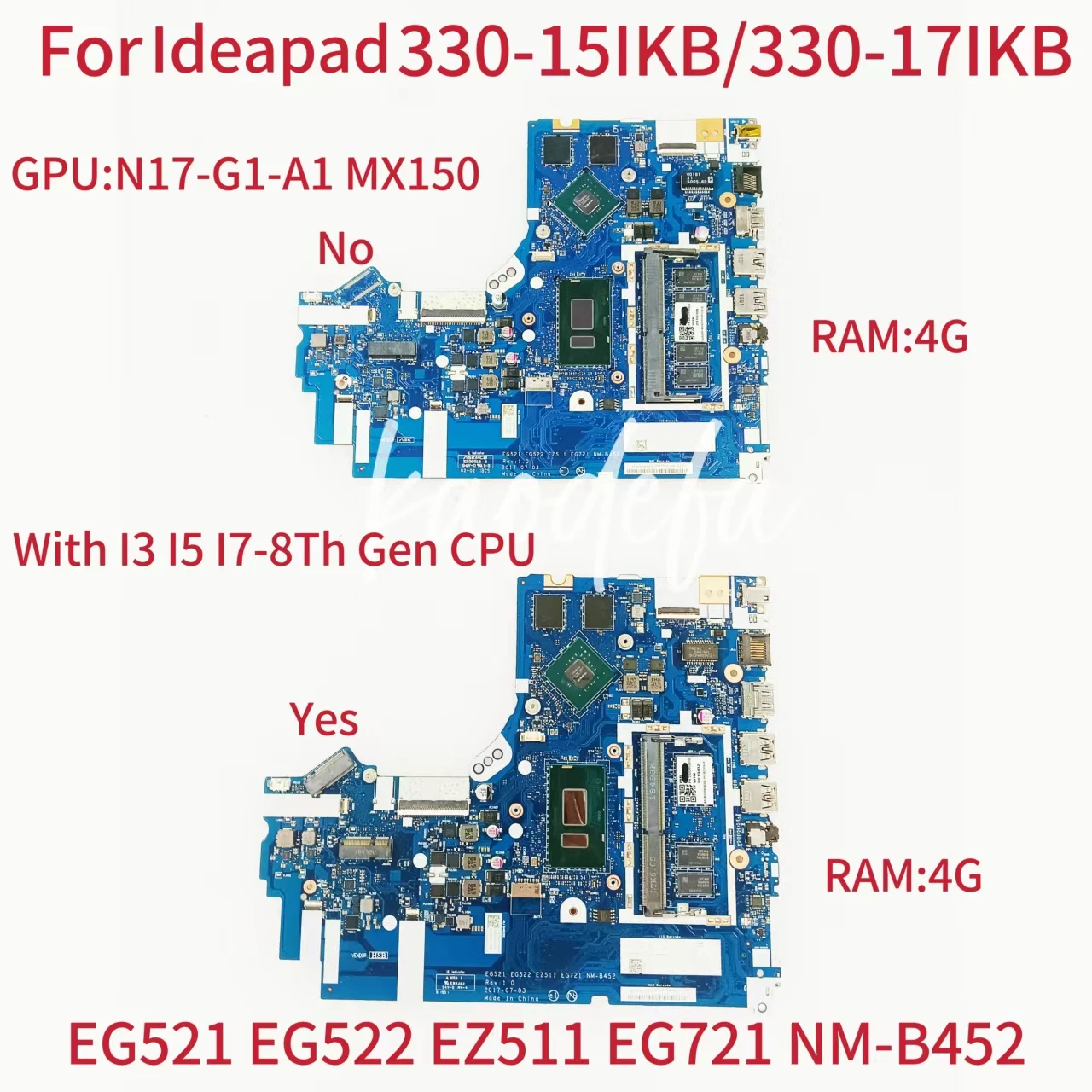 NM-B452 For Ideapad 330-15IKB 330-17IKB Motherboard CPU: I3-8130U I5-8250U I7-8550U GPU:MX150 2G RAM:4G FRU: 5B20R19921
NM-B452 For Ideapad 330-15IKB 330-17IKB Motherboard CPU: I3-8130U I5-8250U I7-8550U GPU:MX150 2G RAM:4G FRU: 5B20R19921