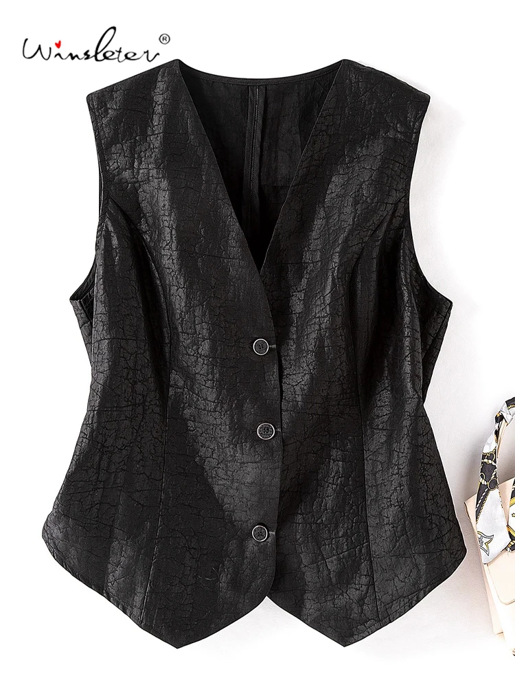 Winsleter-100%Real Silk Watered Gauze Elegant Vest Coat, V Neck Craquelure, Women Retro Commute Waistcoat, 2025 Autumn C59204CC
Winsleter-100%Real Silk Watered Gauze Elegant Vest Coat, V Neck Craquelure, Women Retro Commute Waistcoat, 2025 Autumn C59204CC