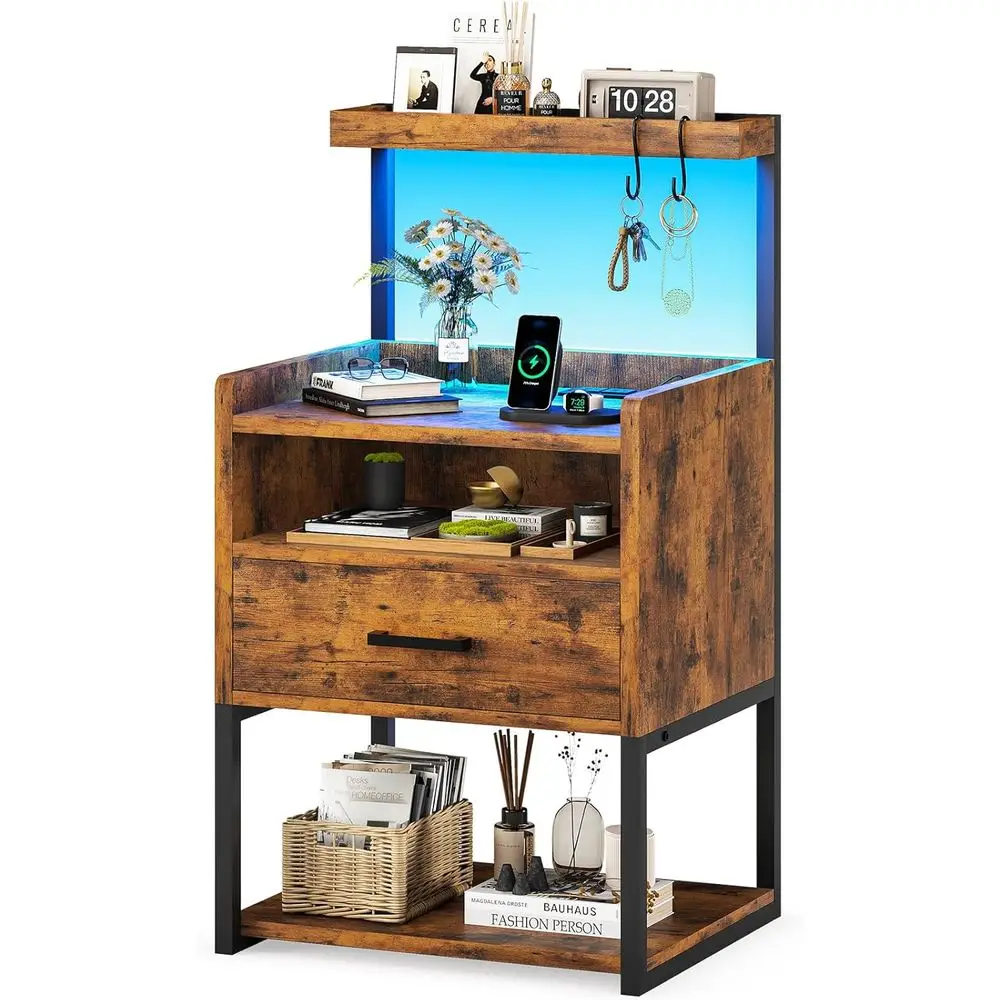 Contemporary LED-lit Nightstand with Charging Ports and USB Hub, Sleek Bedroom Side Table with Storage Shelf, Easy Assembly with
Contemporary LED-lit Nightstand with Charging Ports and USB Hub, Sleek Bedroom Side Table with Storage Shelf, Easy Assembly with