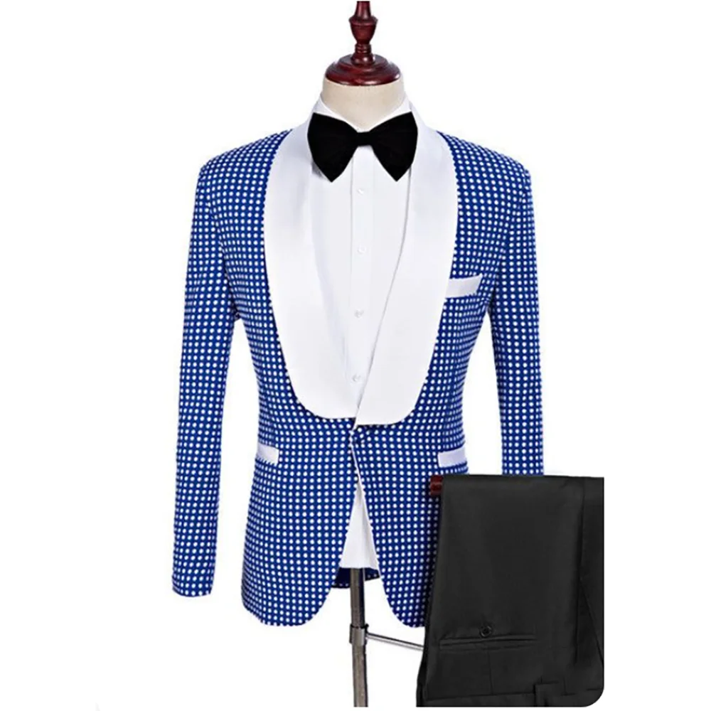 Blue Pattern Blazer Black Pants Men 2 Piecs Suit Set Shawl Lapel High Quality Chic Dinner Party Male Clothing
Blue Pattern Blazer Black Pants Men 2 Piecs Suit Set Shawl Lapel High Quality Chic Dinner Party Male Clothing
