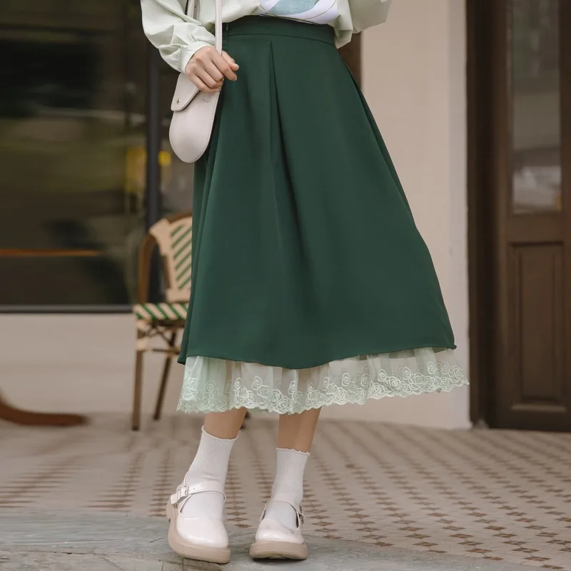 Japanese Vintage Lace Patchwork Long Skirts Harajuku Korean Fashion Elastic High Waist A-Line Skirt Elegan Female Party Faldas
Japanese Vintage Lace Patchwork Long Skirts Harajuku Korean Fashion Elastic High Waist A-Line Skirt Elegan Female Party Faldas