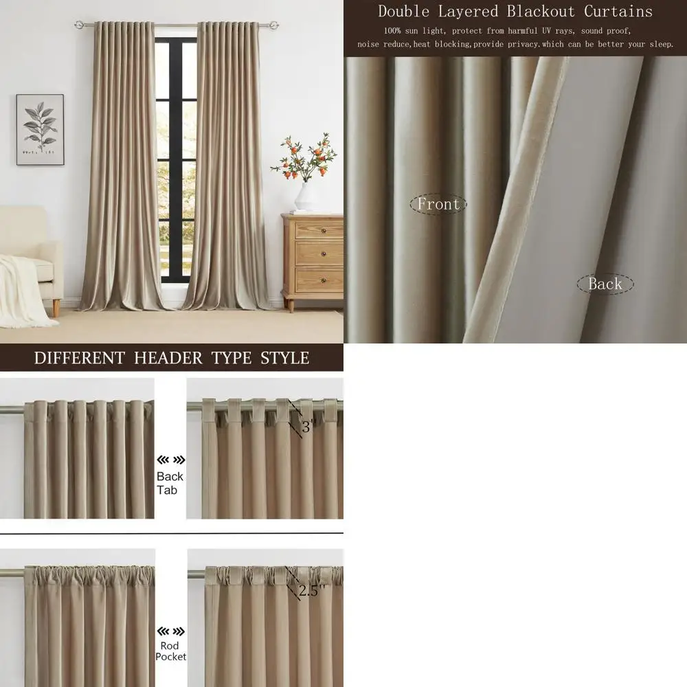 Thick Blackout Champagne Beige Velvet Curtains, 90 Long, Set of 2 with Rod Pocket and Tabs, for Living Room and Bedroom
Thick Blackout Champagne Beige Velvet Curtains, 90 Long, Set of 2 with Rod Pocket and Tabs, for Living Room and Bedroom