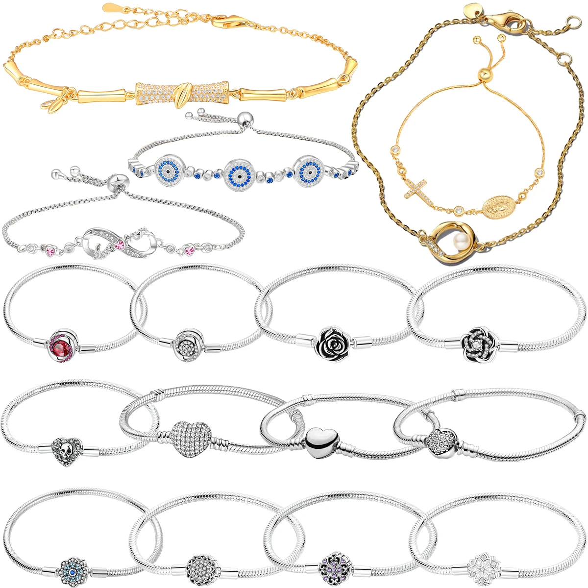 New Original 925 Sterling Silver Bracelets Gold Crosss Virgin Mary Blue Eye Adjustable Bangles Birthday Jewelry Gifts For Women 
New Original 925 Sterling Silver Bracelets Gold Crosss Virgin Mary Blue Eye Adjustable Bangles Birthday Jewelry Gifts For Women