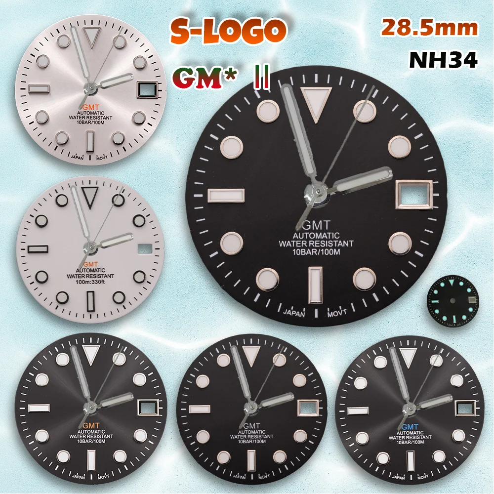 Профессиональный мод GMT: черный циферблат Sunray диаметром 28,5 мм для NH34 | Ледяной синий светящийся логотип S | Аксессуары для модификации часов
Профессиональный мод GMT: черный циферблат Sunray диаметром 28,5 мм для NH34 | Ледяной синий светящийся логотип S | Аксессуары для модификации часов