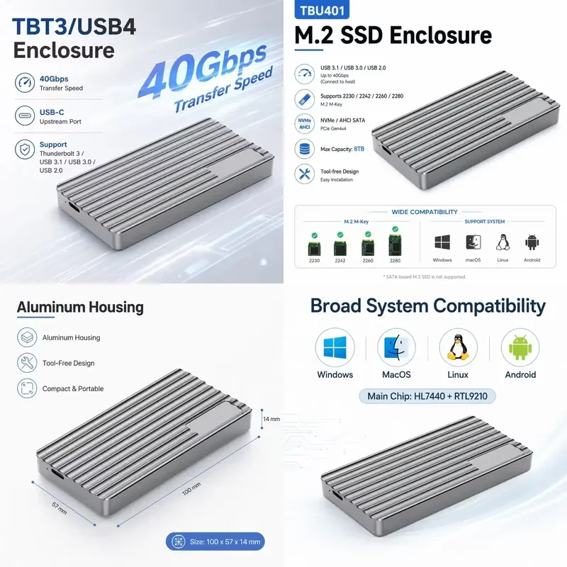 AP01 for Aluminum M.2 NVMe SSD Enclosure USB-C TBT3 USB4 40Gbps PCIe Gen4x4 Heatsink Design Portable External Case with 8TB
AP01 for Aluminum M.2 NVMe SSD Enclosure USB-C TBT3 USB4 40Gbps PCIe Gen4x4 Heatsink Design Portable External Case with 8TB