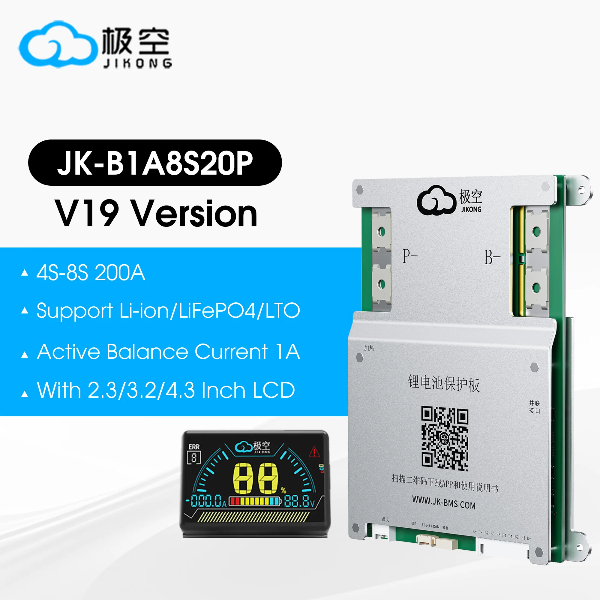 JK BMS B1A8S20P with 4.3LCD Smart BMS 4S 5S 6S 7S 8S 12V 24V Battery 200A With 1A Actice Blance LifePO4 LTO LI-ION Battery BMS
JK BMS B1A8S20P with 4.3LCD Smart BMS 4S 5S 6S 7S 8S 12V 24V Battery 200A With 1A Actice Blance LifePO4 LTO LI-ION Battery BMS