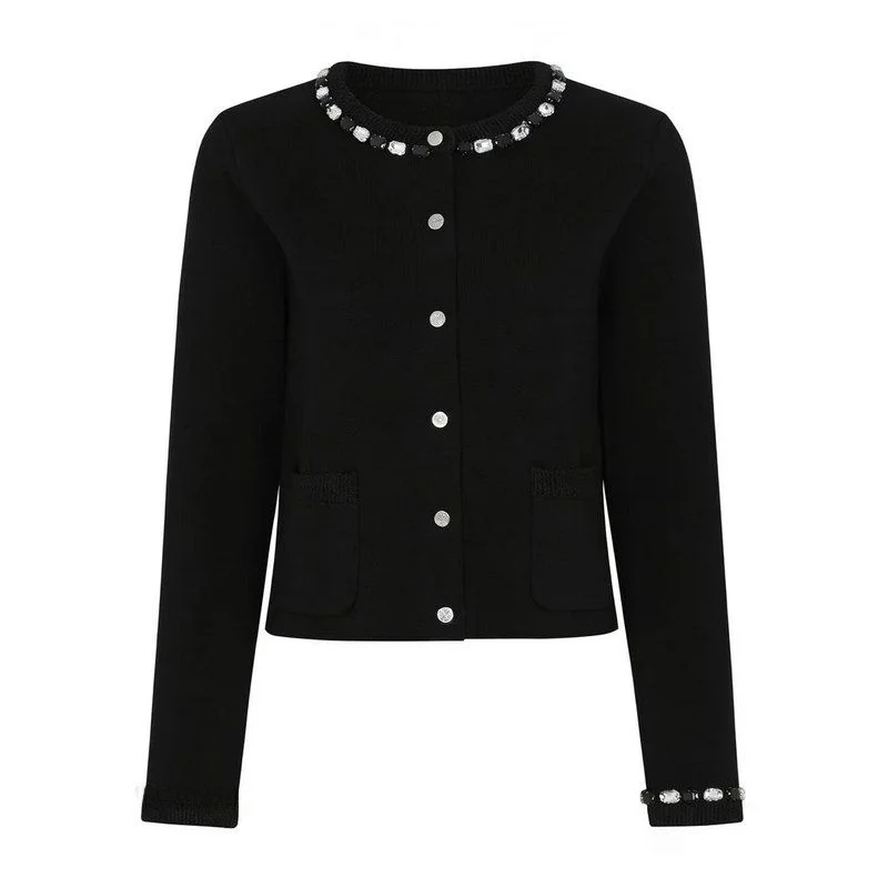 Handmade Beaded Knitwear Fashionable Hidden Button Women's Top Outerwear Simple Style Long Sleeve round Neck Cardigan
Handmade Beaded Knitwear Fashionable Hidden Button Women's Top Outerwear Simple Style Long Sleeve round Neck Cardigan