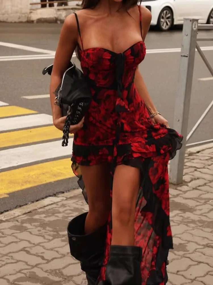 Summer New Rose Print Dress Women's Sexy Hot Girl Temperament Slim Chest Irregular Skirt Trailing Tail Mesh Suspender Dresses
Summer New Rose Print Dress Women's Sexy Hot Girl Temperament Slim Chest Irregular Skirt Trailing Tail Mesh Suspender Dresses