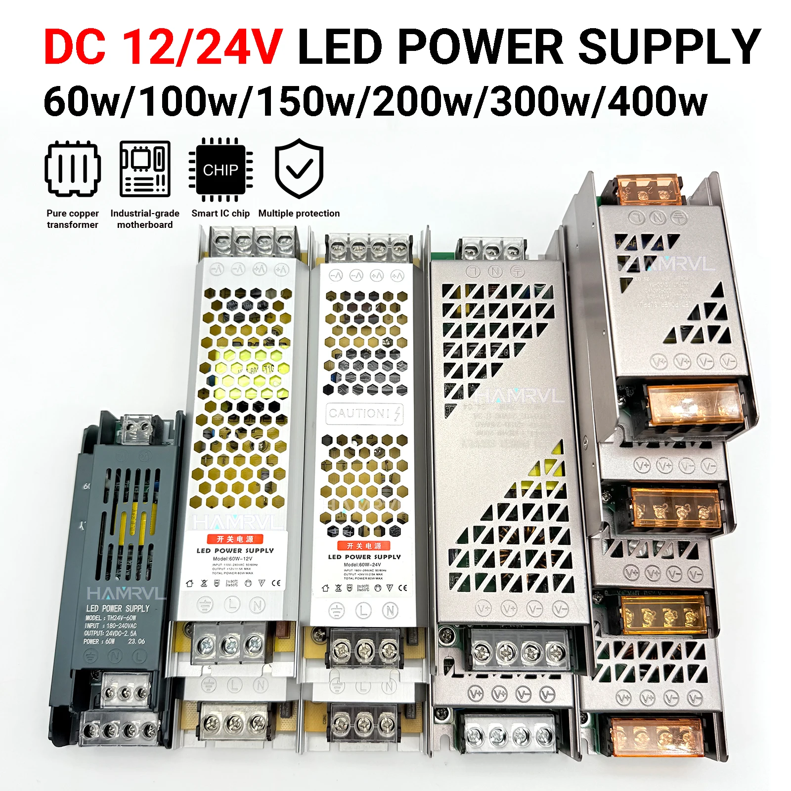 Ultra-Thin LED Strip Driver 12V/24V - 60W/100W/150W/200W/300W/400W Constant Voltage Power Supply for Home/Commercial Lighting
Ultra-Thin LED Strip Driver 12V/24V - 60W/100W/150W/200W/300W/400W Constant Voltage Power Supply for Home/Commercial Lighting
