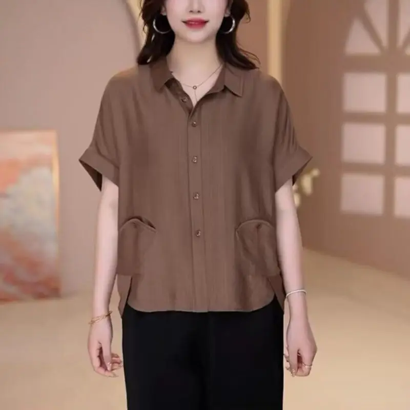Female Clothing Short Sleeve Shirt for Women's Summer New Solid Casual Loose Lapel Pockets Button Fashion Oversized Vintage Tops
Female Clothing Short Sleeve Shirt for Women's Summer New Solid Casual Loose Lapel Pockets Button Fashion Oversized Vintage Tops