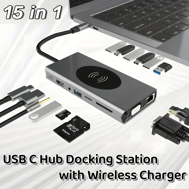 15 in 1 type-c docking station usb hub HDTV HD wireless charging docking station multifunction interface expansion
15 in 1 type-c docking station usb hub HDTV HD wireless charging docking station multifunction interface expansion