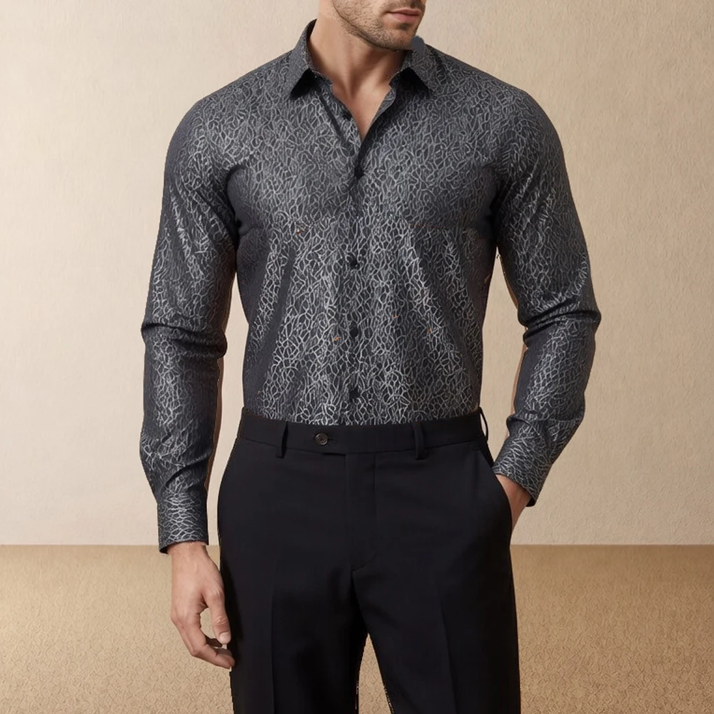 Luxury Silver Striped Shirts for Men Fashion Casual Slim Fit Long Sleeved Man Shirt Club Prom Button Up Blouses Tops Streetwear
Luxury Silver Striped Shirts for Men Fashion Casual Slim Fit Long Sleeved Man Shirt Club Prom Button Up Blouses Tops Streetwear