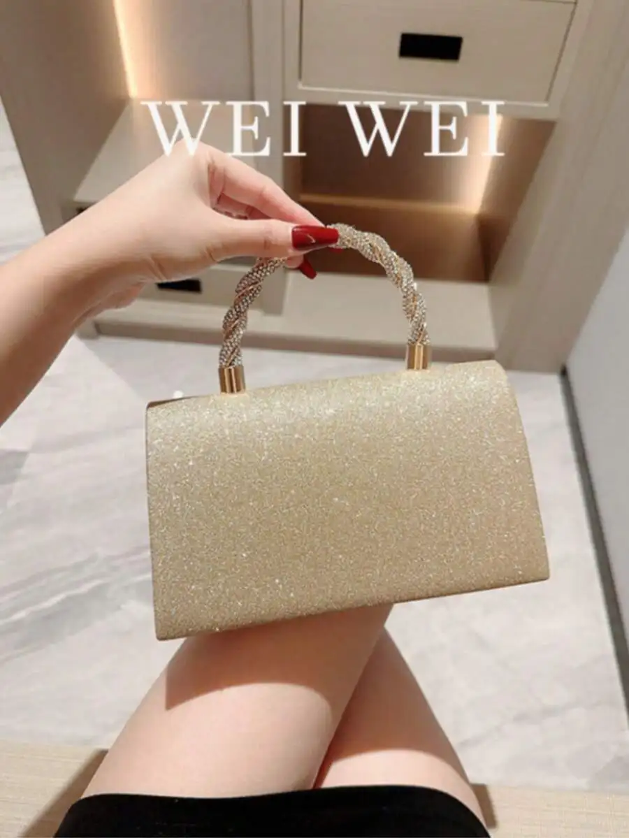 Gold Glitter Clutch With Twisted Rhinestone Handle For Wedding Party Gala Evening Formal Wear
Gold Glitter Clutch With Twisted Rhinestone Handle For Wedding Party Gala Evening Formal Wear