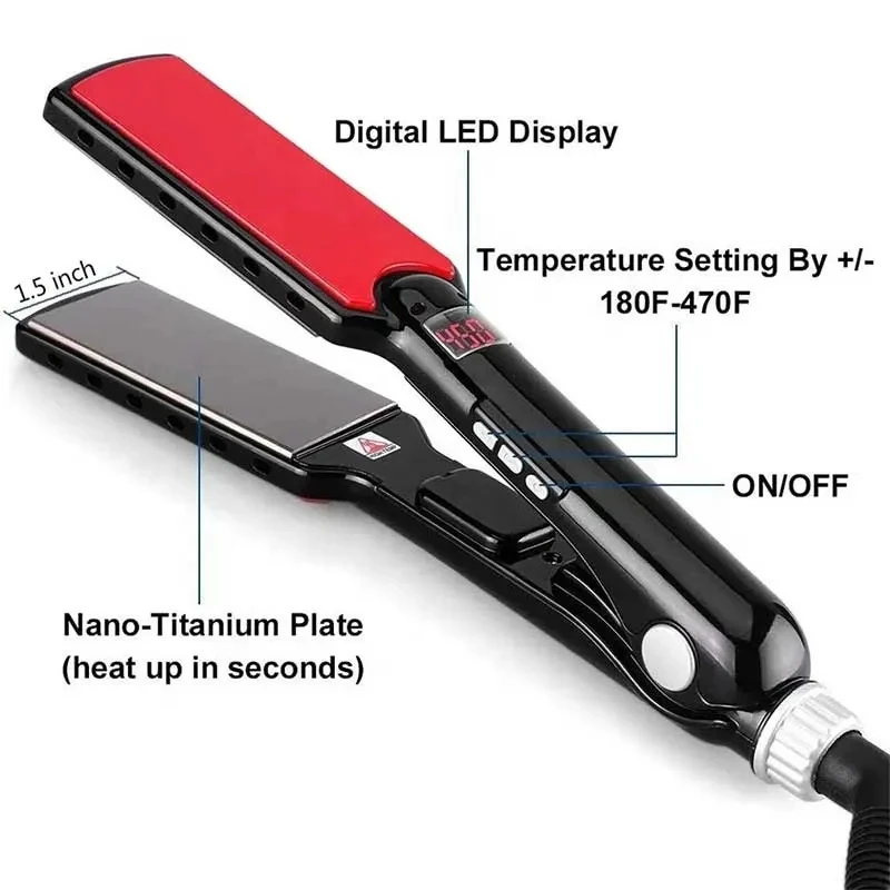 Professional Salon use 480F Hair Flat Iron 1.1 3/5 inch MCH or PTC Heater With LCD Titanium flat iron Hair Straightener
Professional Salon use 480F Hair Flat Iron 1.1 3/5 inch MCH or PTC Heater With LCD Titanium flat iron Hair Straightener