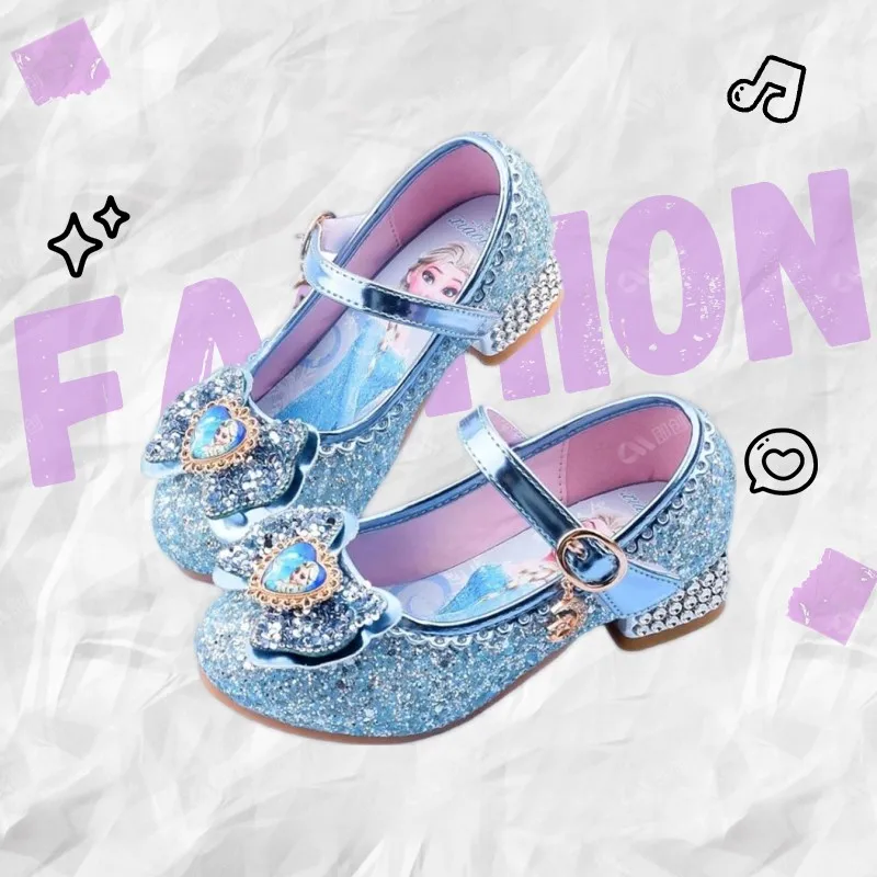 Повседневная обувь для девочек с героями мультфильмов Диснея, детские туфли на высоком каблуке, кожаные вечерние туфли принцессы Эльзы с бантом и кристаллами 
Повседневная обувь для девочек с героями мультфильмов Диснея, детские туфли на высоком каблуке, кожаные вечерние туфли принцессы Эльзы с бантом и кристаллами
