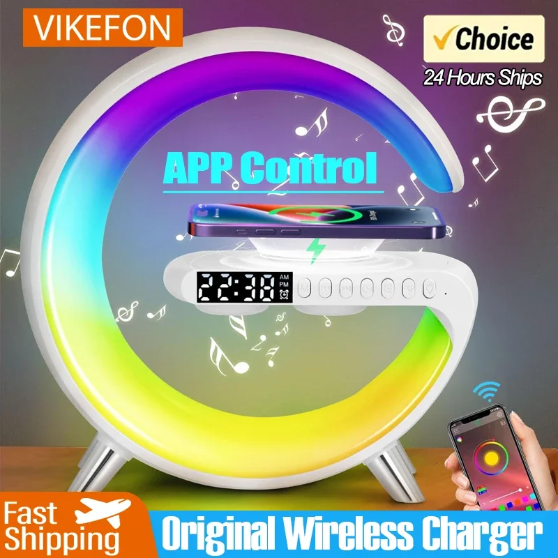 Original Big G Wireless Charger Stand LED RGB Light 15W Desk Lamp Speaker APP Control For iPhone Samsung Fast Charging Station
Original Big G Wireless Charger Stand LED RGB Light 15W Desk Lamp Speaker APP Control For iPhone Samsung Fast Charging Station