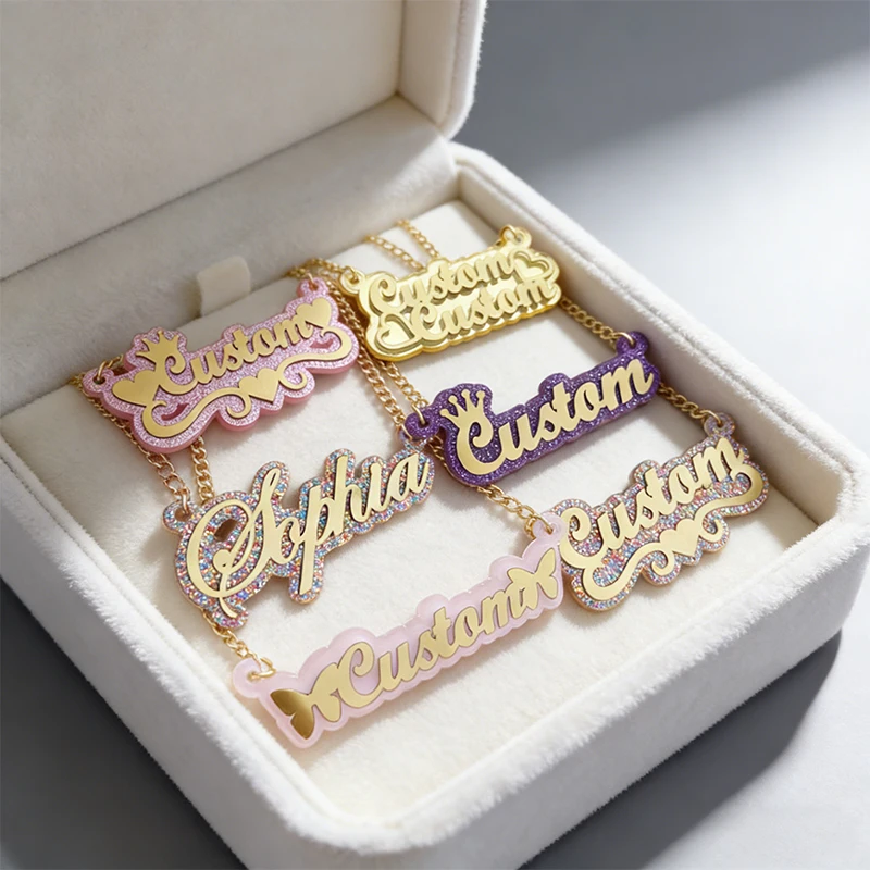 Glitter Acrylic Custom Name Double Layer Necklace for Luxury Jewellery Woman Nameplate Personalized Necklace Valentine Day Gifts
Glitter Acrylic Custom Name Double Layer Necklace for Luxury Jewellery Woman Nameplate Personalized Necklace Valentine Day Gifts
