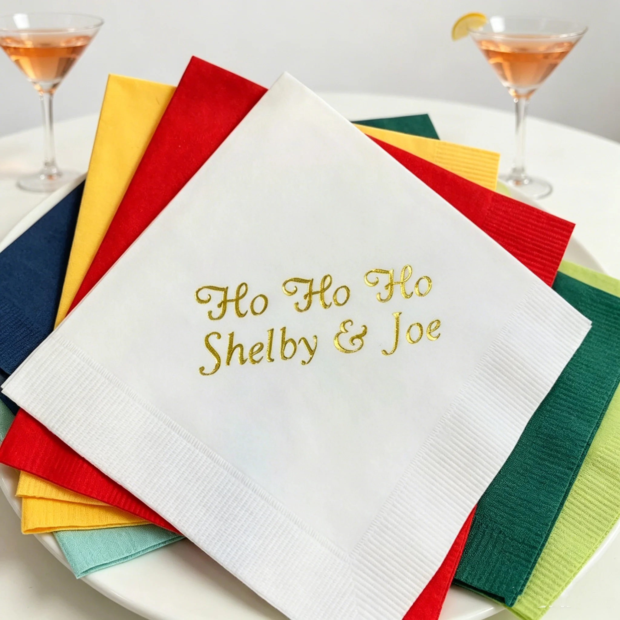50pcs Custom "Ho Ho Ho" Christmas Cocktail Napkins, Personalized Gold Foil Holiday Napkins with Names for Christmas Parties, Fam
50pcs Custom "Ho Ho Ho" Christmas Cocktail Napkins, Personalized Gold Foil Holiday Napkins with Names for Christmas Parties, Fam